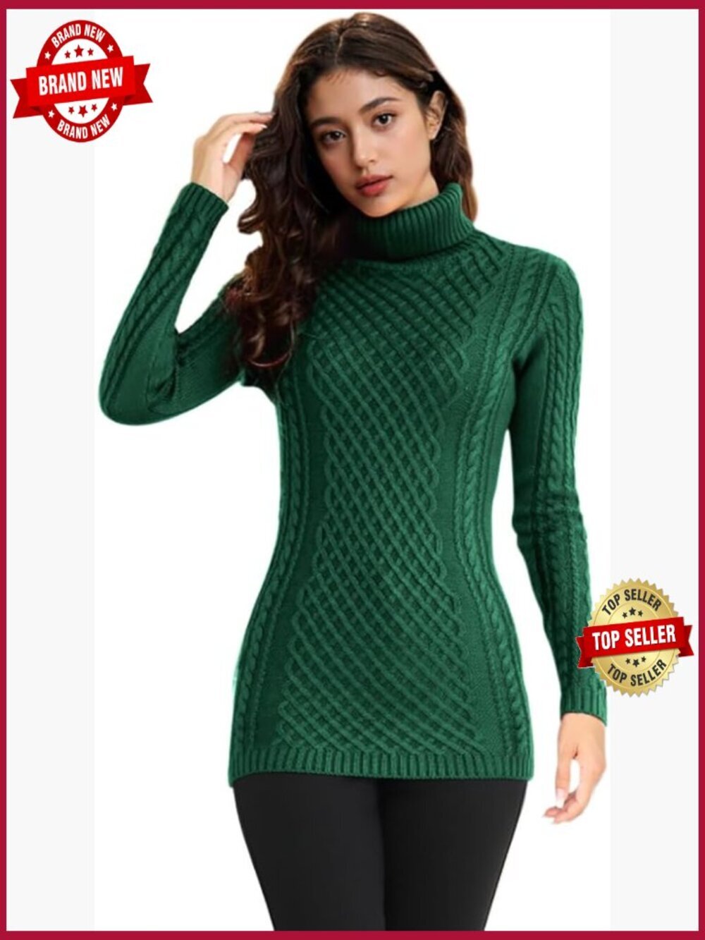 Viscose Blend Turtleneck Cable Knit Pullover Sweater Slim Fit
